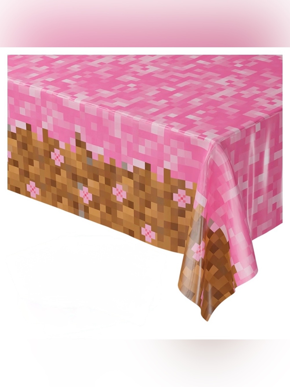 Girls Minecraft Pink Pixel Gamer Party Tablecloth